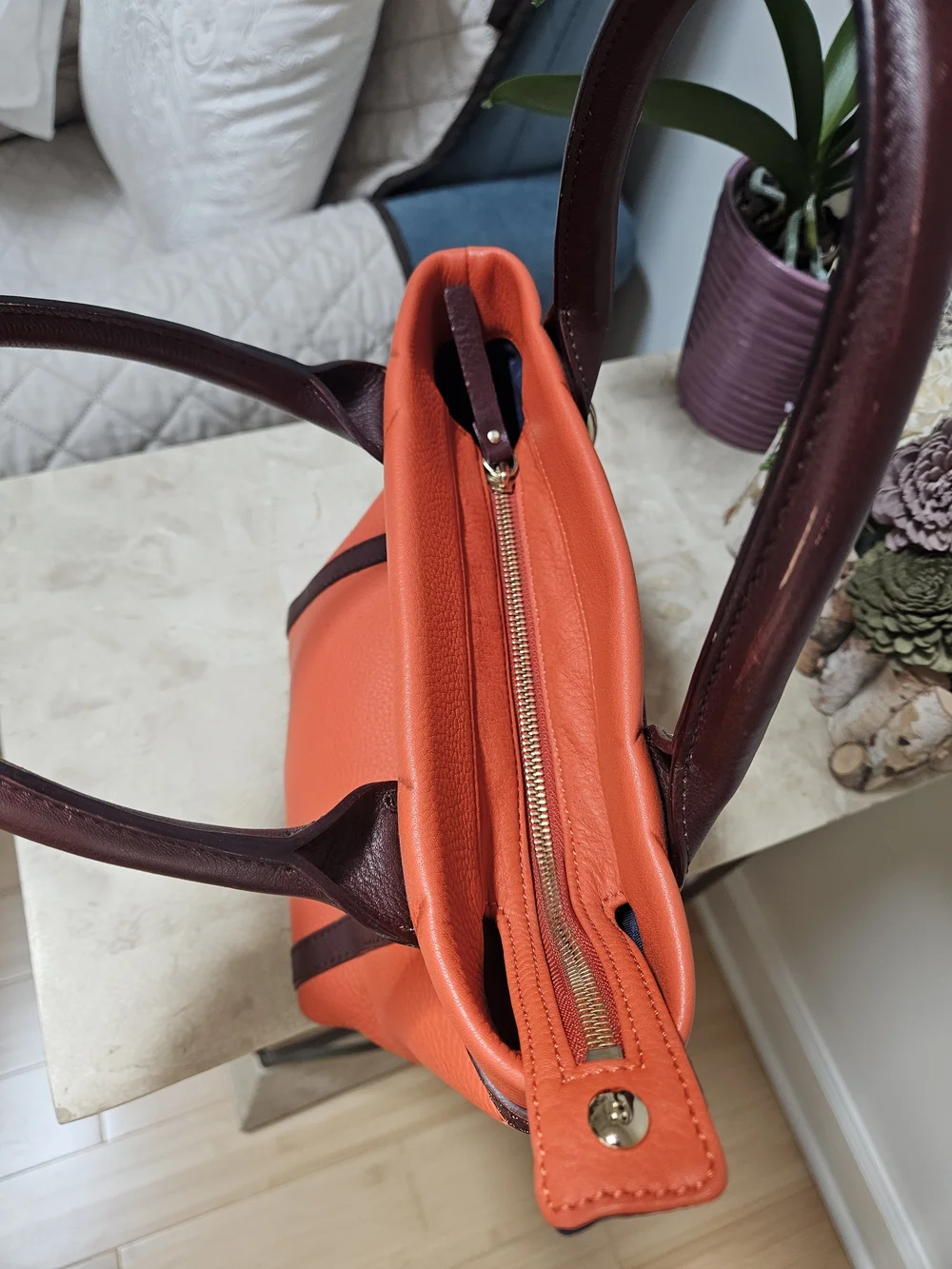 kate spade Coral and Brown Leather Tote